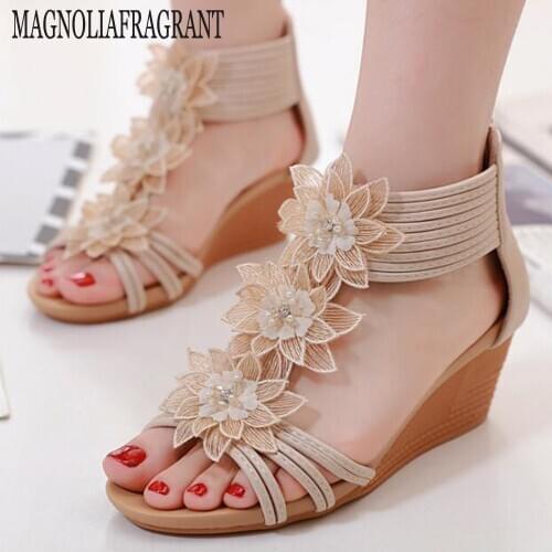 Sandals Woman New Summer Shoes women Platform Wedges Roman Style Sandals fashion Flowers Sandals sandalia feminina hy634