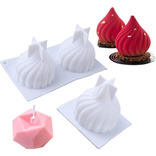 3D Candle Silicone Mold Geometric Pine Cones Whirlwind Shaped Handmade Candle Aromatherapy Mousse Cake Mould Dessert Baking Tool