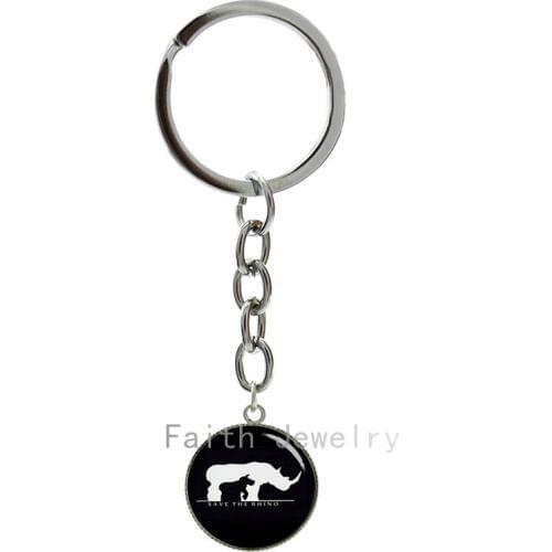 Super cool wildlife Rhino image key chain Save The Rhino keychain protect wild animals jewelry fashion men keyring gift -1019