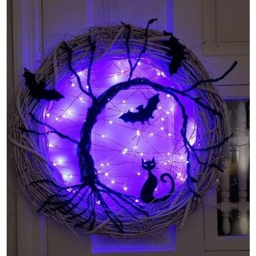 Personality Halloween Luminous Decoration Garland Bat Corridor Decoration Horror Party Ornaments Broom Witch Wreath Christmas