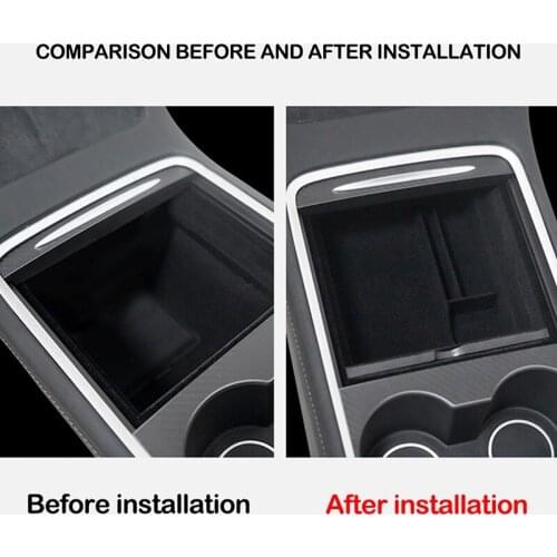 Tesla Model3 Car Central Armrest Storage Box For Tesla Model 3 2021 Accessories Center Console Flocking Organizer Containers New
