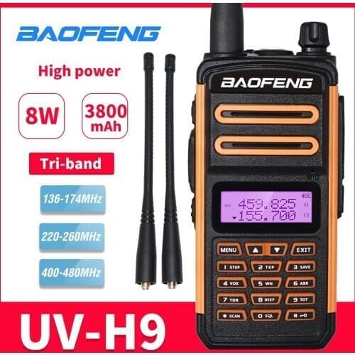 Tri-Band Radio BaoFeng UV-H9 Walkie Talkie 8W High Power 136-174MHZ/220-260MHZ/400-480MHZ FM Transceiver Handheld Two Way Radio
