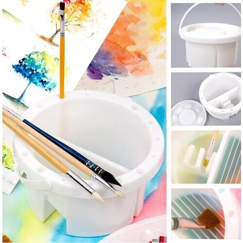 Brush Washing Bucket Multifunction Paint Brush Basin With Brush Holder & Color Palette 2 In 1 Acrylic Oil Brush Wash Bucket