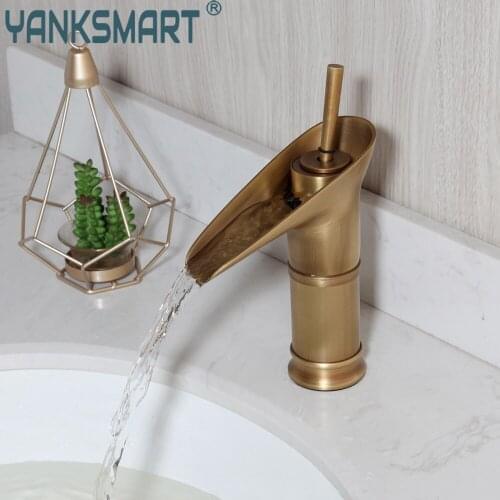 YANKSMART Wine Glass Style Waterfall Single Lever Washbasin Bathroom Faucet Basin Sink Deck Mount Antique Brass Mixer Water Tap
