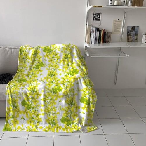 Yellow Flower Green Plant Texture Throw Blanket for Sofa Warm Blanket on Bed Home Bedspread Travel Fleece Blanket