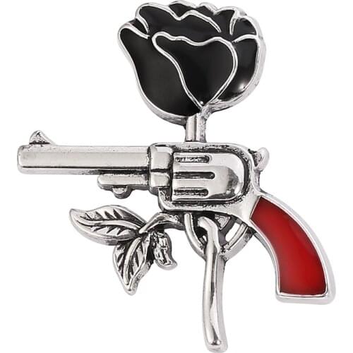 Vintage Rose Gun Brooch Women Cute Charm Punk Pin For Women Temperament Party Jewelry Coat Jackets Backpack Hat Badge Pin