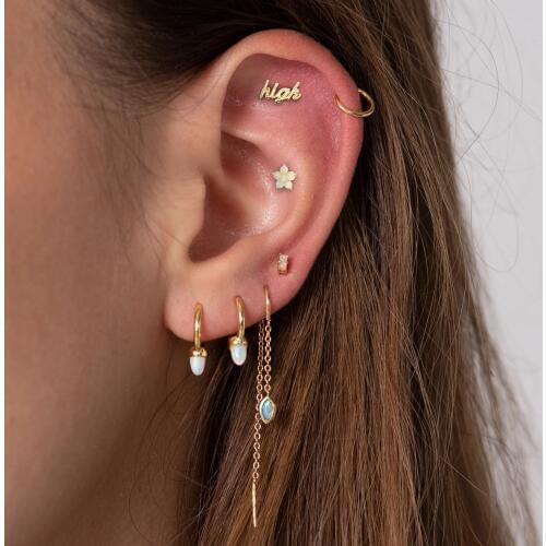 Gold filled gorgeous women fashion 925 sterling silver Mini Small Huggie hoop with opal turquoises spike earring Vermeil Jewelry