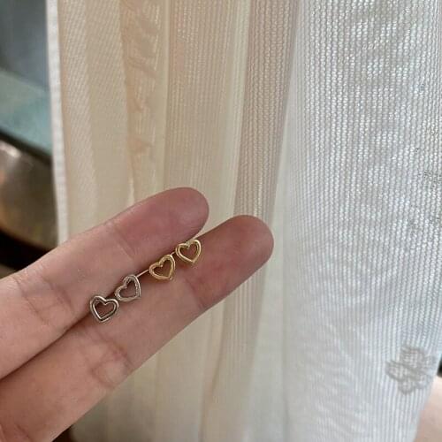 925 Sterling-silver-jewelry Simple Mini Hollow Heart Stud Earrings for Female Exquisite Wedding party Earring Women Ear Bone