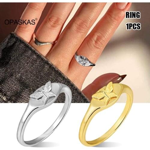 Signet Ring Simple Butterfly Carving Finger Jewelry Minimalist Finger Ring for Women Solid Color VL