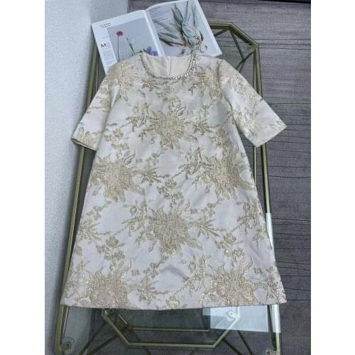 2021 New Fashion Women Autumn Runway Mini Dress Female Half Sleeve Vintage Floral Embroidery Daimonds Hot Dress