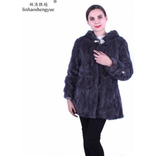 Linhaoshengyue Real Fur Mink Fur Women Coat Fashion Warm Freeshipping