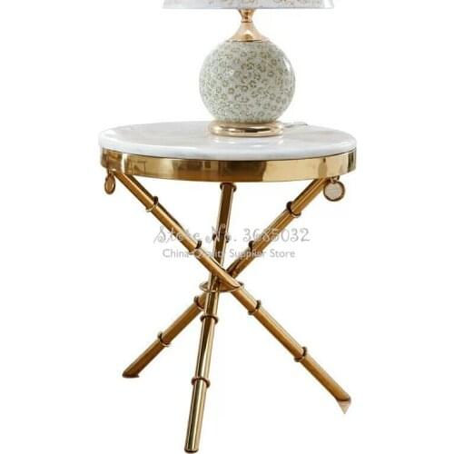 Golden Corner Gold-plated Round Coffee Table Stainless Steel Corner Marble Side Table
