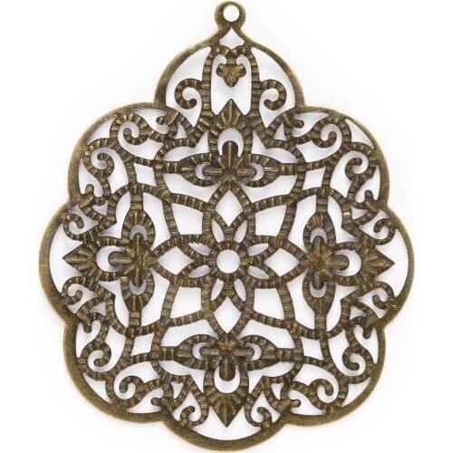 10/30 Piece Bronze Tone Filigree Hollow Flower Shaped Wraps Charms Pendants Connnector Embellishments Findings 58x48mm