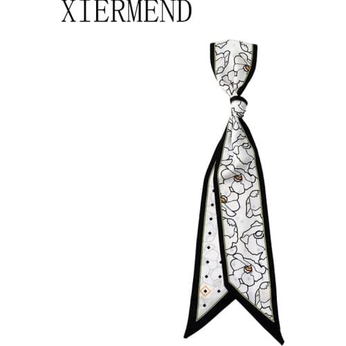 2021 New Summer 140*9 Scarves Small Strip Narrow Headband Antique Flower Fashion Scarf Thin Ribbon Scarf For Women