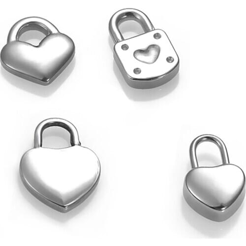 5pcs/lot Stainless Steel Heart Padlock Pendant Charms DIY For Jewelry Making Findings Wholesale