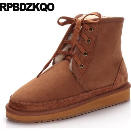 Australian plus size sheepskin booties shoes big winter snow boots women genuine leather real fur flat lace up suede 10 luxury