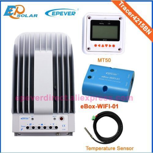 12V/24V auto work solar regulator wifi eBOX Temp sensor Tracer4215BN Max PV input 150V 40A 40amps Andorid APP Phone System