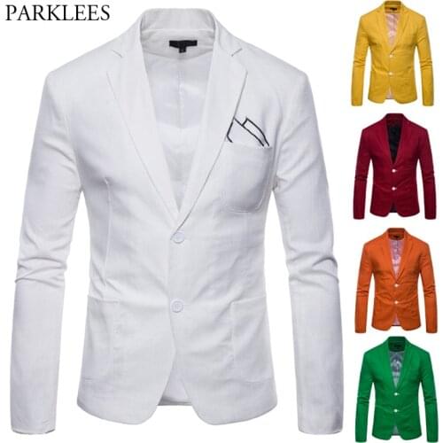 White Solid Color Men Business Blazer Jacket Casual Slim Fit Two Button Men Dress Suit Bleiser Hombre Mens Suit Jacket Masculino