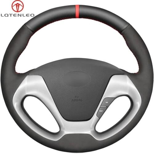 LQTENLEO Black Genuine Leather Suede Car Steering Wheel Cover for Kia K3 2013 Kia K2 2015 Kia Ceed Cee'd 2013 2014 Kia Cerato
