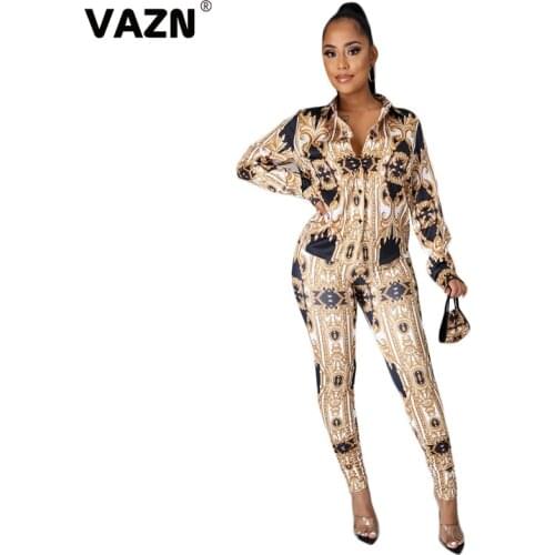 VAZN 2021 V-neck Elegant Skinny Jogger Stretch Suit Fashion Elegant Sexy High Street Set Holiday Women Young Energetic Set