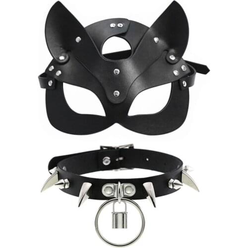 Erotic Women Sexy Mask Half face cat Cosplay Leather sex Mask Halloween Party Mask Masquerade Ball Fancy Masks Punk collar