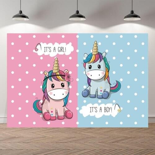 Gender Reveal Unicorn Birthday Party New Born Baby Shower Banner Backgrounds Professional Indoor Photographic studio Backdrop