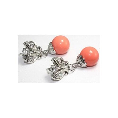 Hot sell Noble- hot sell new - shitou 00429 Pink Coral Beads White natural stone Crystal Butterfly Earrings