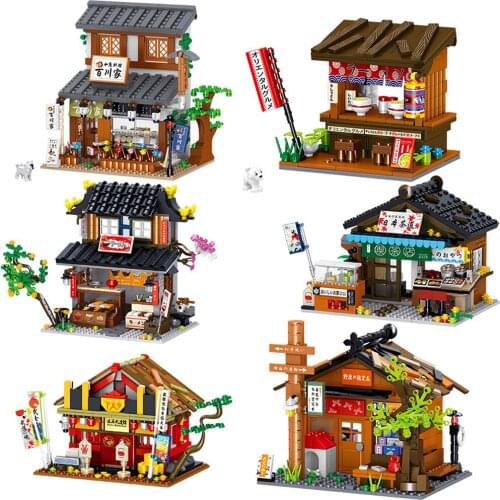 Japan Architecture City Street View Building Blocks Japanese Restaurant Store Retail Shop Model Friend Figure Brick Child Toys