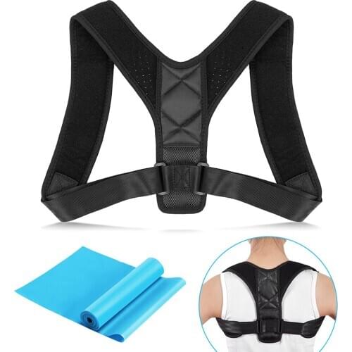 Posture Corrector with Exercise Resistance Band Adjustable Upper Back Brace for Clavicle Support Shoulder Back Pain Relief