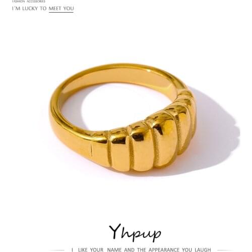 Yhpup Fashion 18 K Stainless Steel Jewelry Women Ring Minimalist Gold Metal Texture Geometric Ring кольцо женское Accessories