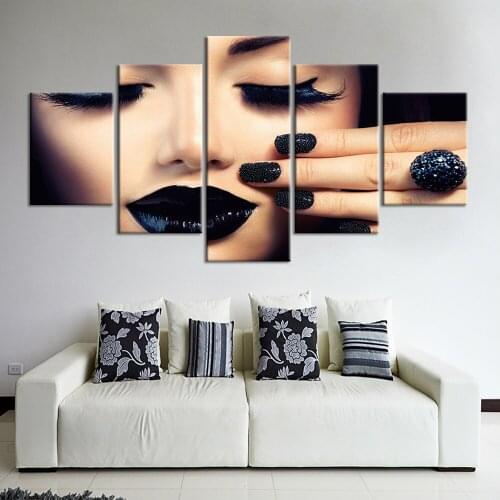 Wall Art Modular Beautiful Woman Canvas Pictures Nail Salon Home Decor Painting Prints 5 Panel Poster Living Room Cuadros Frame