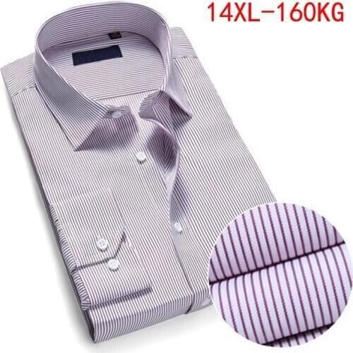Men Shirt long sleeve striped formal Larger Size Big 5XL 6XL 7XL 8XL 10XL 9XL loose 14XL business office Shirt 12XL White