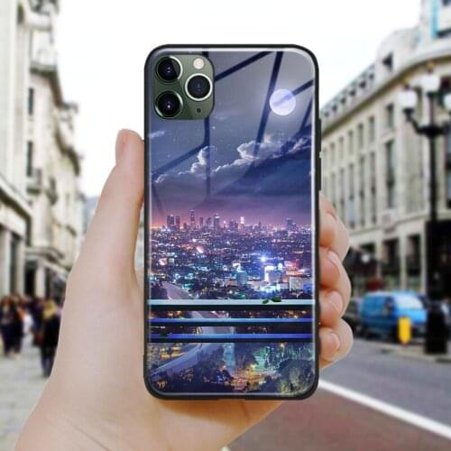 Balcony view of city night art Soft Silicone Glass Phone Case Cover Shell For iPhone SE 6 6s 7 8 Plus X XR XS 11 12 Mini Pro Max