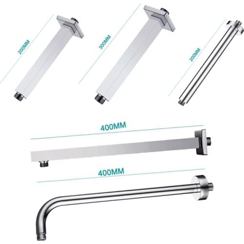 Ceiling Wall Mounted Overhead Chrome Shower Arm Set Head Shower Holder Square Round Stainless Steel