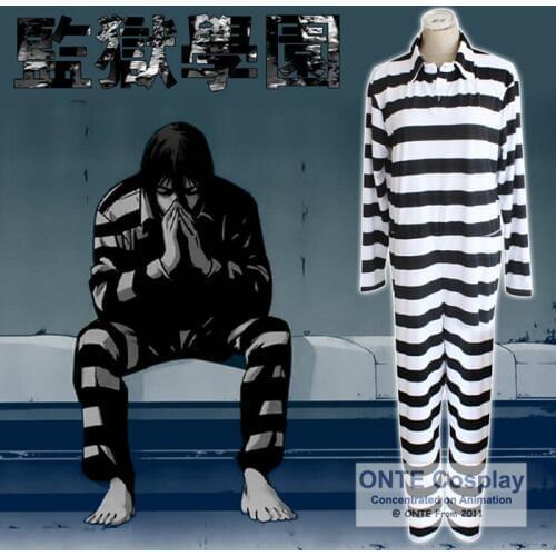 ONTE Kangoku Gakuen Cosplay Prison School Prisoner Cosplay Costumes Unisex Stripe Jumpsuits for Halloween Party