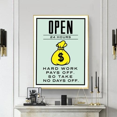 Open 24 hours hard work pays off so take no days off Canvas Wall Picture Living Room Print Art Painting Home Decor
