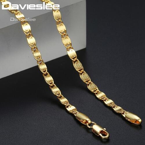Davieslee Necklace For Women Men Boys Girls 4mm Snail Chain Yellow Gold Filled Womens Necklace Lobster Clasp DGN418