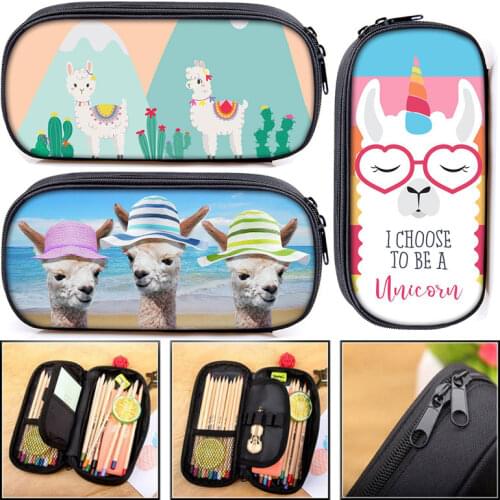 Funny Animal Alpaca Cosmetic Case Pencil Bag Boys Girls Stationary Bag Llama Pencil Box Kids School Bags Supplies