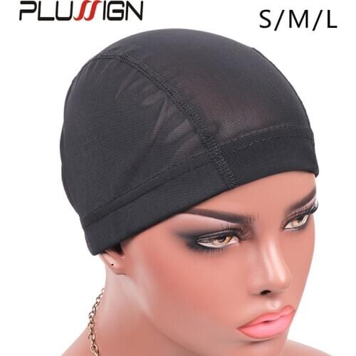 Plussign Quality Mesh Dome Cap Bulk 6 Pcs/Lot Glueless Wig Liner Mesh Dome Weaving Cap With Stretchable Elastic Band Black Color