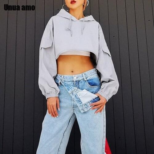 Unua amo 2021 Casual Cropped Hooded Sweatshirt For Women Long Sleeve Sexy Navel Bare Tops Female Chic Oversized Hoodies