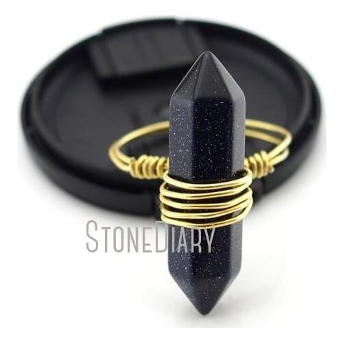 10Pcs Wholesale Wire Wrapped Gold Color Faceted Double Terminated Point Ring Gold Sand Ring Online 6-8 RM13021