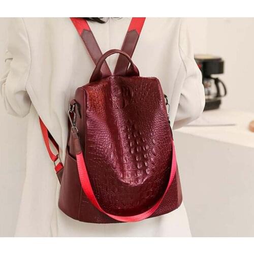 Free Shipping New Retro Alligator Soft Leather Backpack Womens High Capacity Shoulder Bags Girls Zipper Casual Travel Bag