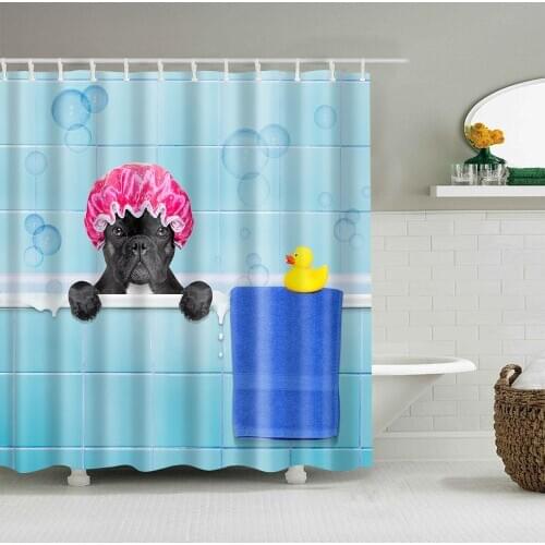 Animal Shower Curtain Black Dog Bathe Fashion Bath Accessories with 12 Hooks Waterproof Polyester Fabric Bathroom Decoration