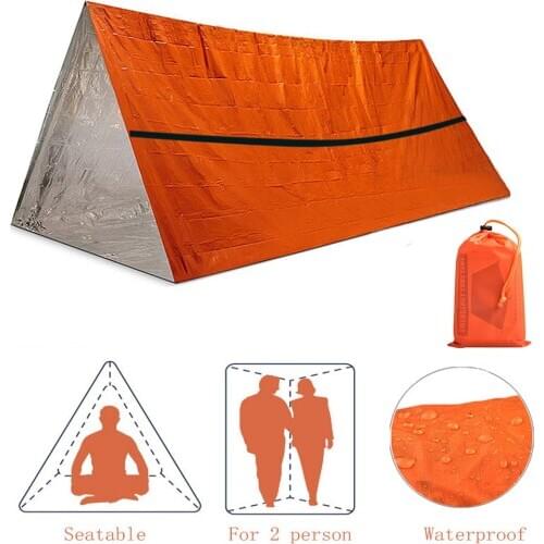 2 Person Emergency Shelter Camping Tube Emergencys Tent Outdoor Safety Survival Kit Thermal Blanket SOS Sleeping Bag Waterproof