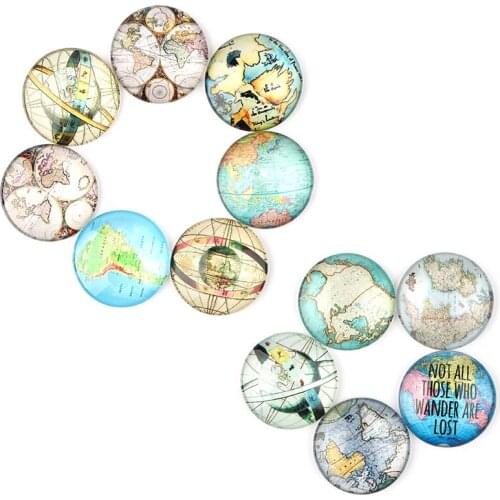 Xinyao 20pcs 10pcs 12mm 14mm 18mm 20mm 25mm Ancient World Map Earth Pattern Mixed Glass Round Cabochon for DIY Jewelry Finding