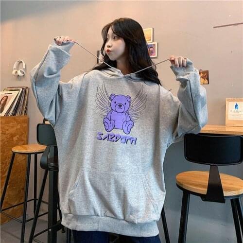New Hip Hop Funny Bear Graphic Hoodie Sweatshirt Women 2021 Autumn Korean Fashion Streetwear Long Sleeve Tops Clothes for Teens