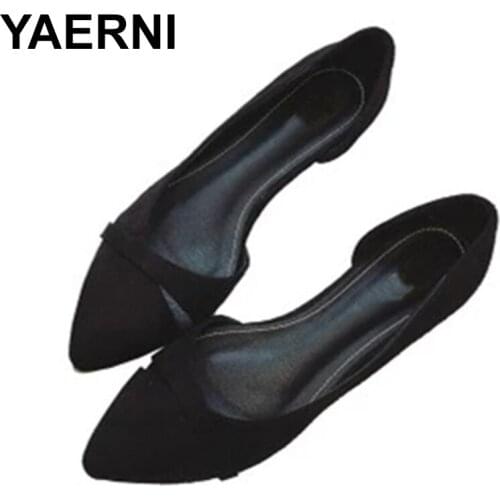 YAERNI 2020 Woman Simple Lesisure Shoes For Walking No Heel Slip-on Shallow Toe Flock Fashion Zapatos Plus Size 34-46E1001
