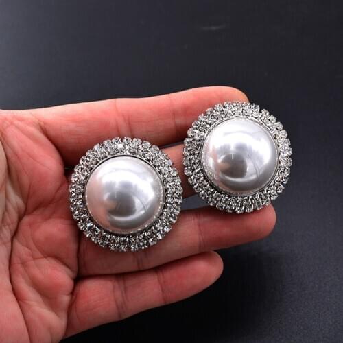Big Crystal Pearl Stud Earring for Women Luxury Shiny Round Earring Fashion Jewelry Luxury Accessories Bridesmaid Gift