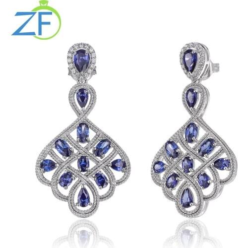 GZ ZONGFA High Quality Tanzanite CZ Gem 925 sterling silver Fine Jewelry Elegant Vintage Geometry Women Earrings