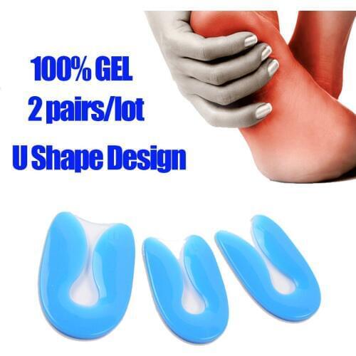 2 pair/lot Gel U-Shape Heel Cup Plantar Fasciitis Heel Protector Heel Spur Cushion Pad Shoe Inserts Insole for Men and Women